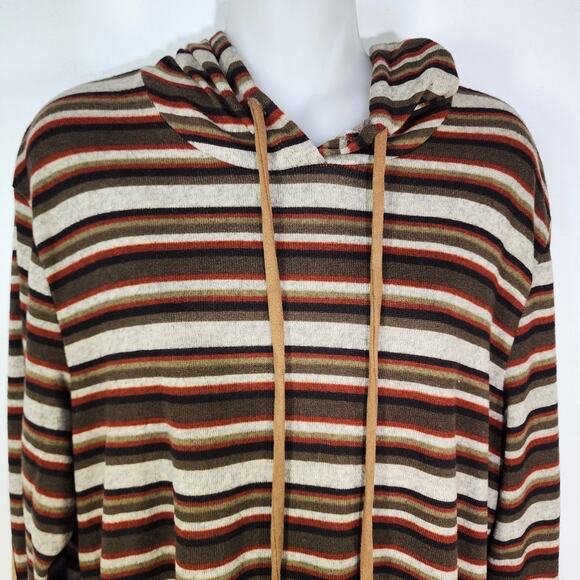 Sunshine & Rodeos Hoodie Women Large Striped Tunic Elbow Patches Pockets Western - Picture 5 of 9